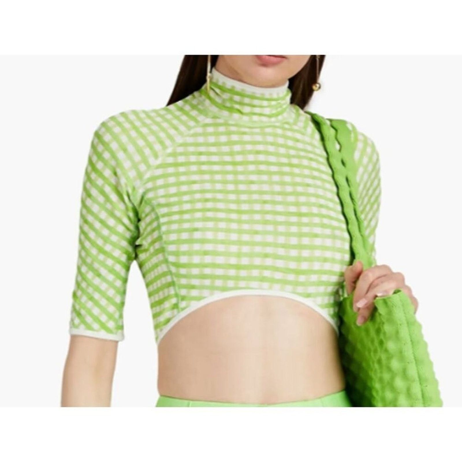 Jacquemus JACQUEMUS Tuba cropped gingham jersey turtleneck top Size M / US 6-8 / IT 42-44 - 4 Thumbnail