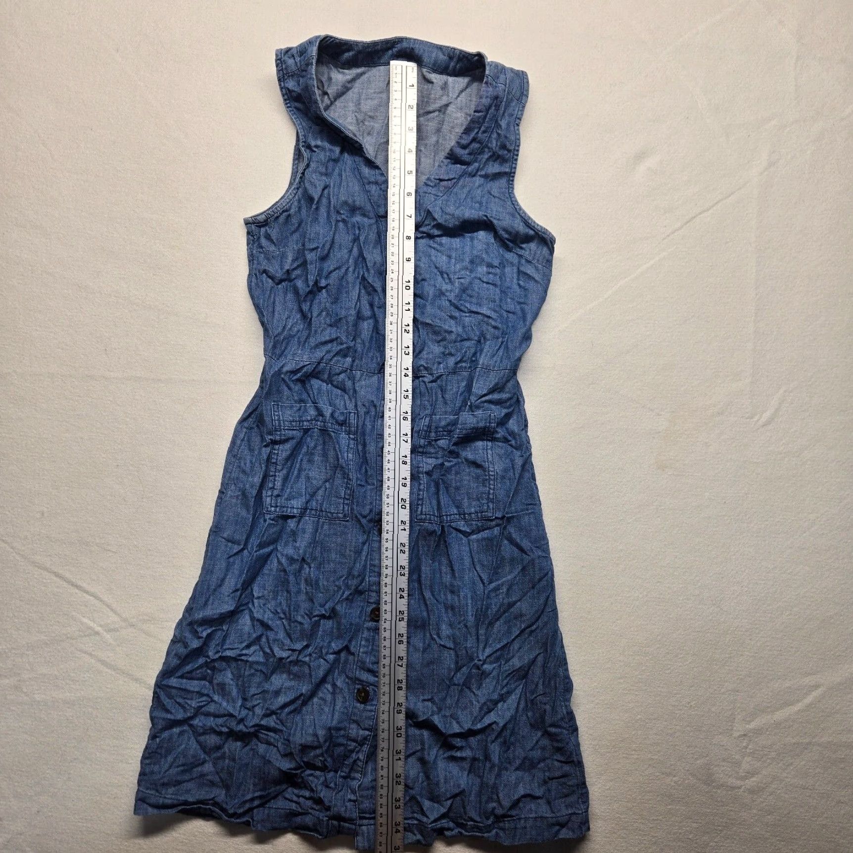 Old Navy VINTAGE Old Navy Denim Shirt Dress Solid Blue Sleeveless Knee Length Adult Women XS Size XS / US 0-2 / IT 36-38 - 5 Thumbnail