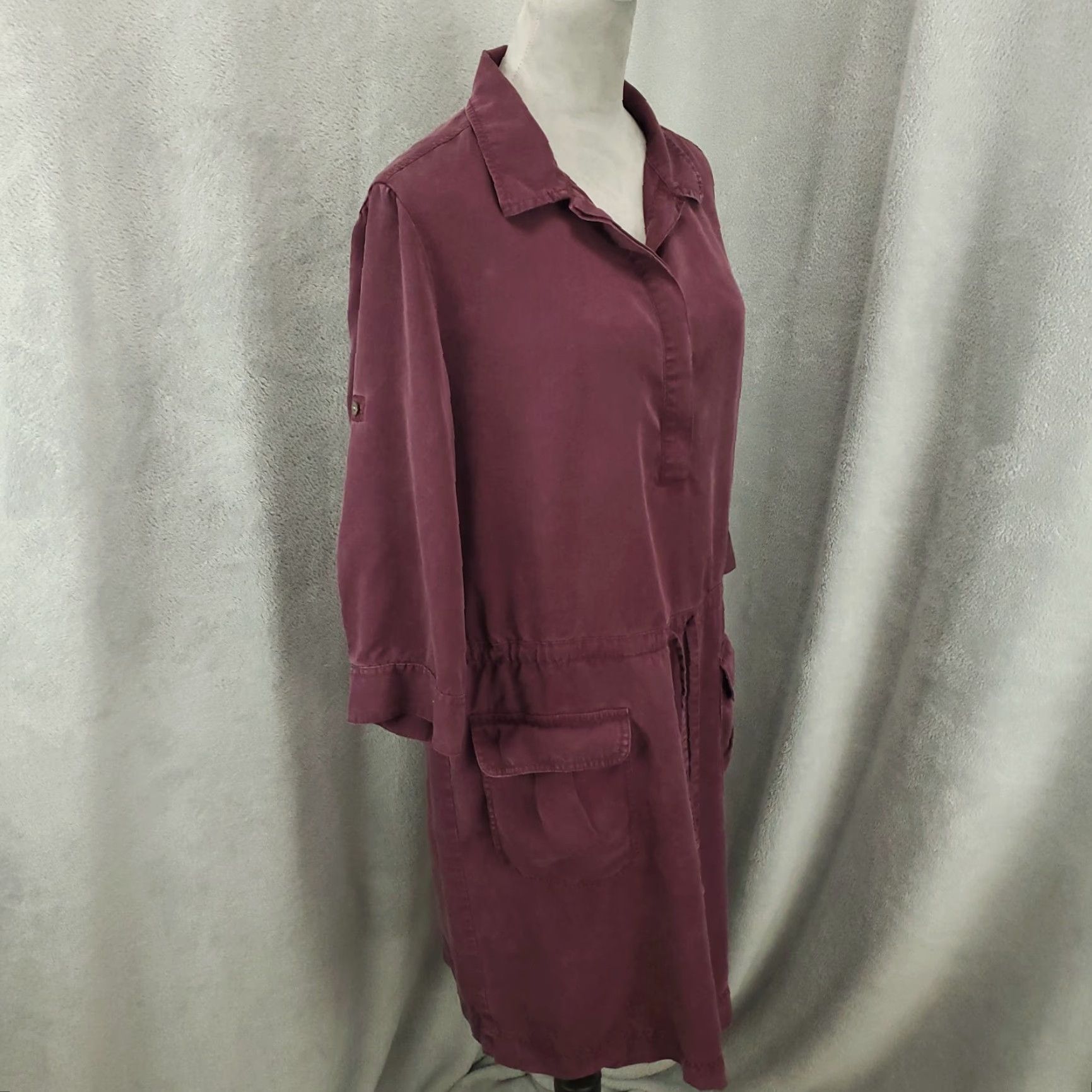 J. Jill J Jill Dress Womens Shift Knee Length Pockets Tie Drawstring Waist Maroon Red Regular L Large Polyester Lyocell Size L / US 10 / IT 46 - 2 Thumbnail
