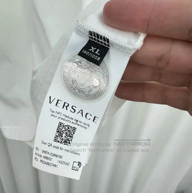 Versace Versace Men's White Embroidered Logo T-Shirt . Size US XL / EU 56 / 4 - 6 Thumbnail