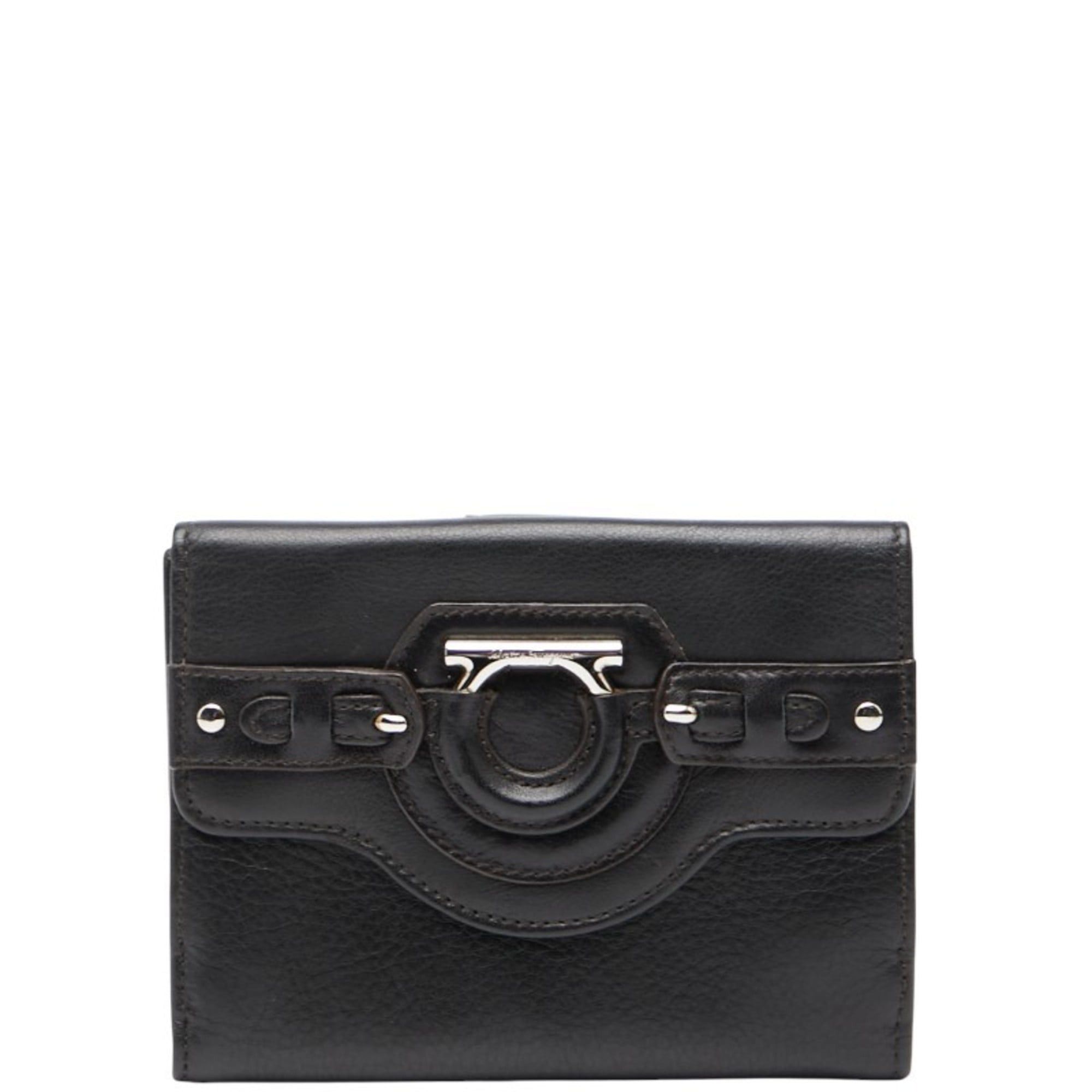 Salvatore Ferragamo Salvatore Ferragamo Gancini Bifold Wallet in Black Leather for Women Size ONE SIZE - 1 Thumbnail