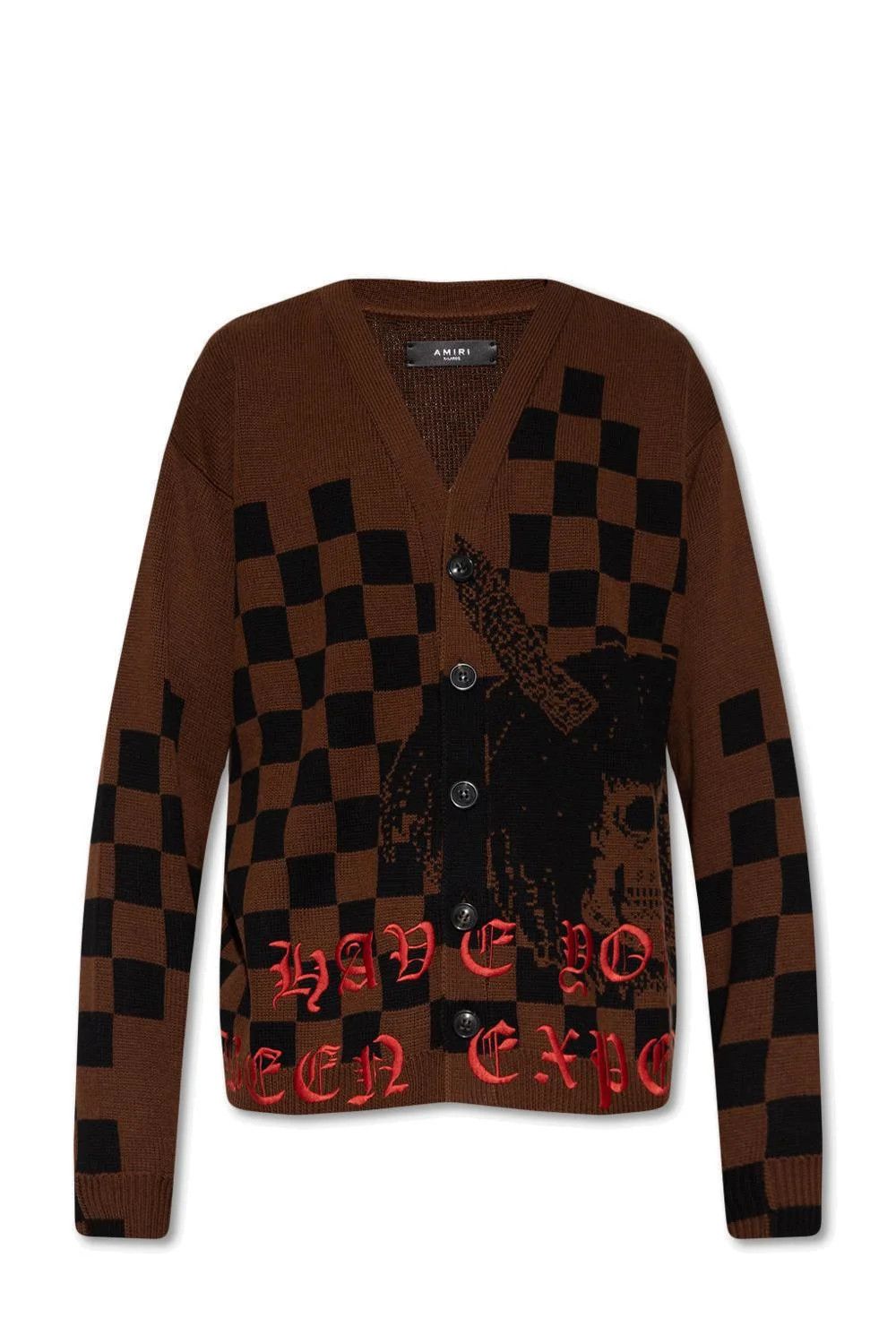 Amiri o1w1db10125 Unisex V-Neck Knitted Cardigan in Brown & Black Size US M / EU 48-50 / 2 - 1 Thumbnail