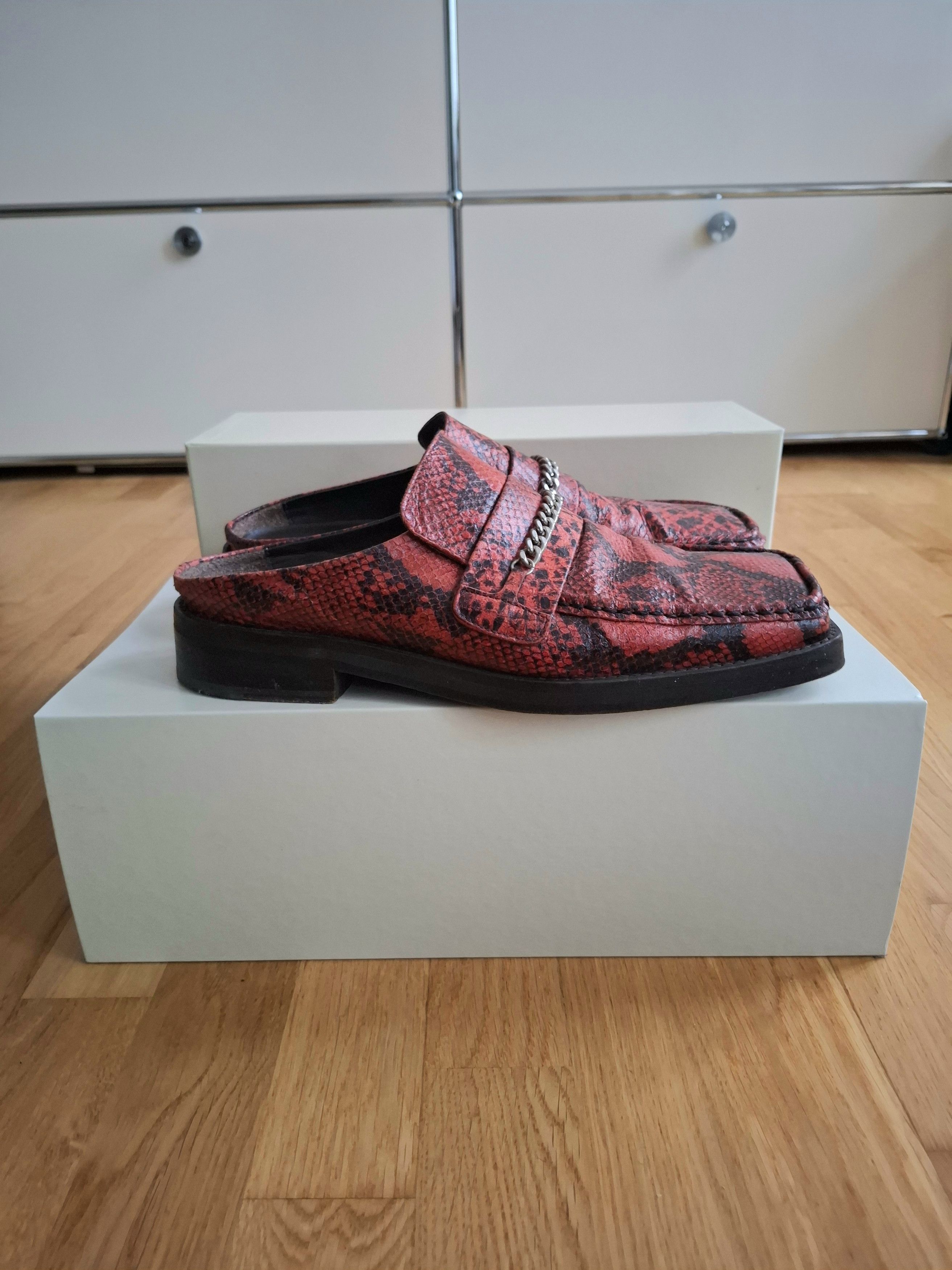 Martine Rose Red leather snake-print mule loafers Size US 9 / EU 42 - 1 Thumbnail