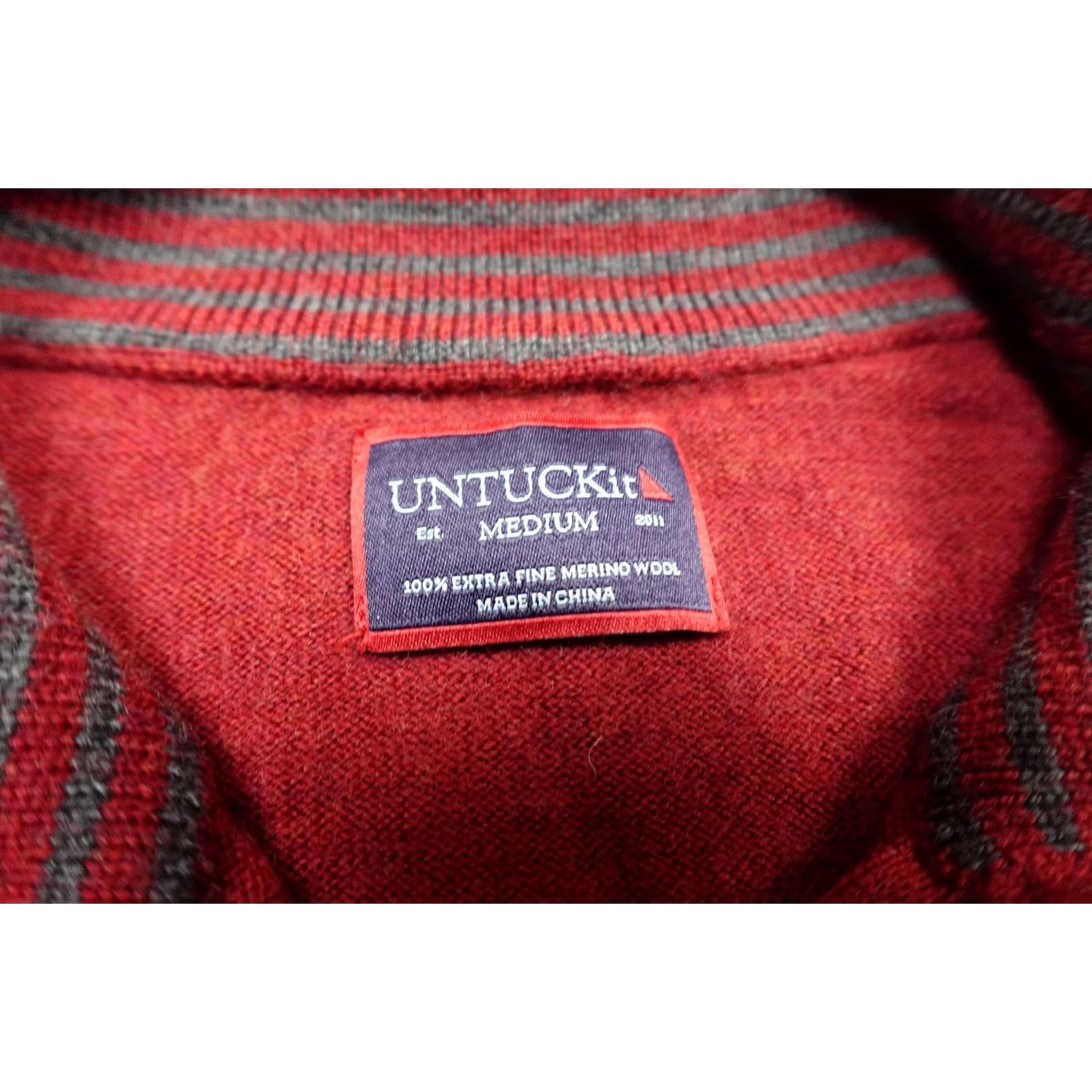 UNTUCKit UNTUCKit Sweater Mens Medium Red Merino Wool Quarter Zip Mock Neck Pullover Size US M / EU 48-50 / 2 - 2 Thumbnail