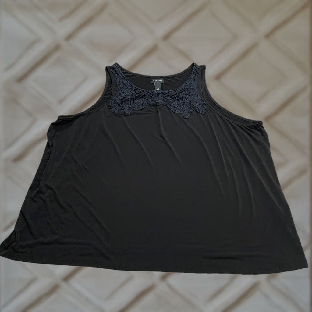 Vintage Maggie Barnes Embroidered Tank Top Womens 5X Black Knit Stretch Casual Sleeveless Strappy Sleeve Size XXL / US 16-18 / IT 52-54 - 1 Thumbnail