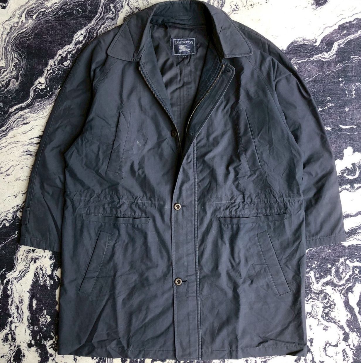 Burberry Vintage 90s Burberrys Navy Trench Coat Jacket Size US L / EU 52-54 / 3 - 1 Thumbnail