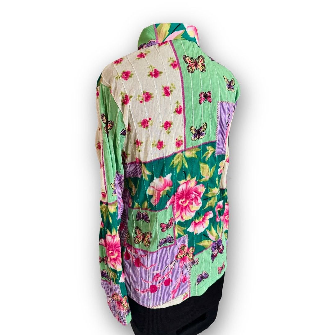 Vintage Vtg. Y2K Besol Sheer Faux Patchwork Butterfly Blouse Size S / US 4 / IT 40 - 3 Thumbnail