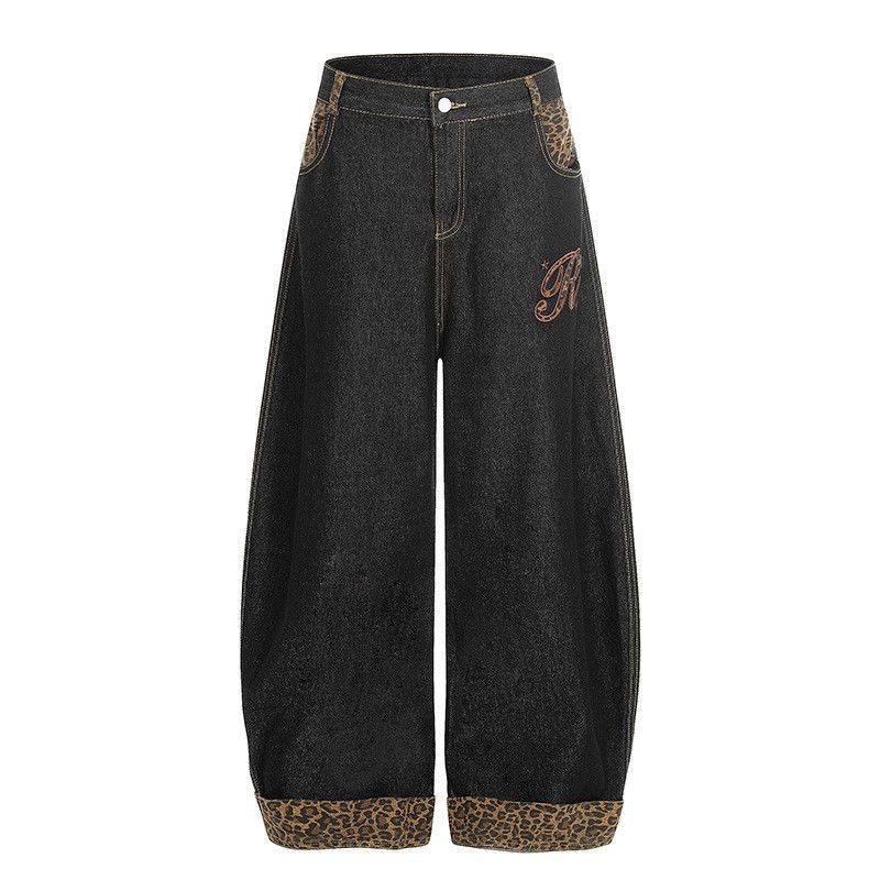 Jean American retro leopard print patchwork curved jeans for men Size US 32 / EU 48 - 1 Thumbnail