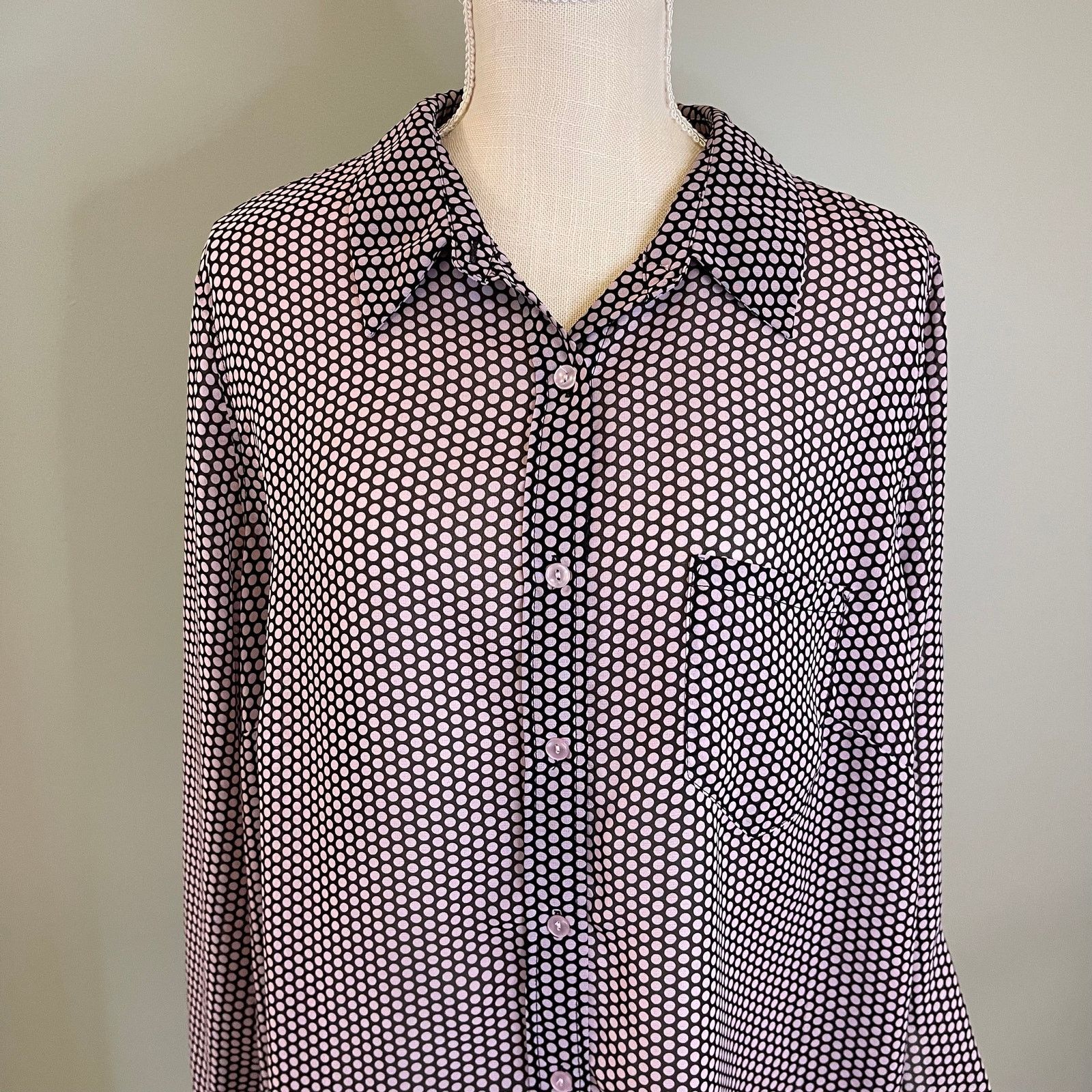 Nanette Lepore Nanette Lepore Tab Sleeve Semi Sheer Button Front Shirt, 2X Size XXL / US 16-18 / IT 52-54 - 3 Thumbnail