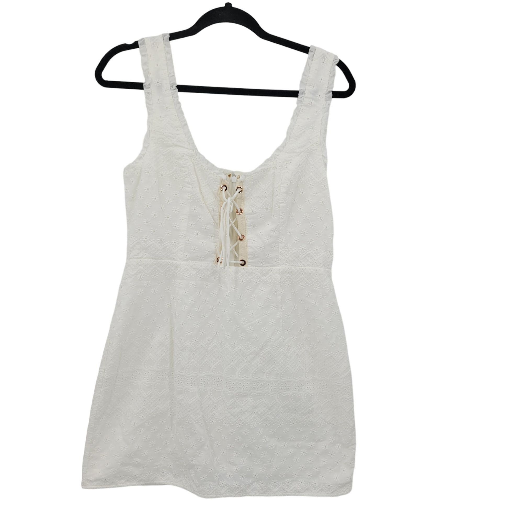 For Love & Lemons Love & Lemons Eyelet Lace-Up Mini Dress L White Sleeveless Size L / US 10 / IT 46 - 13 Thumbnail