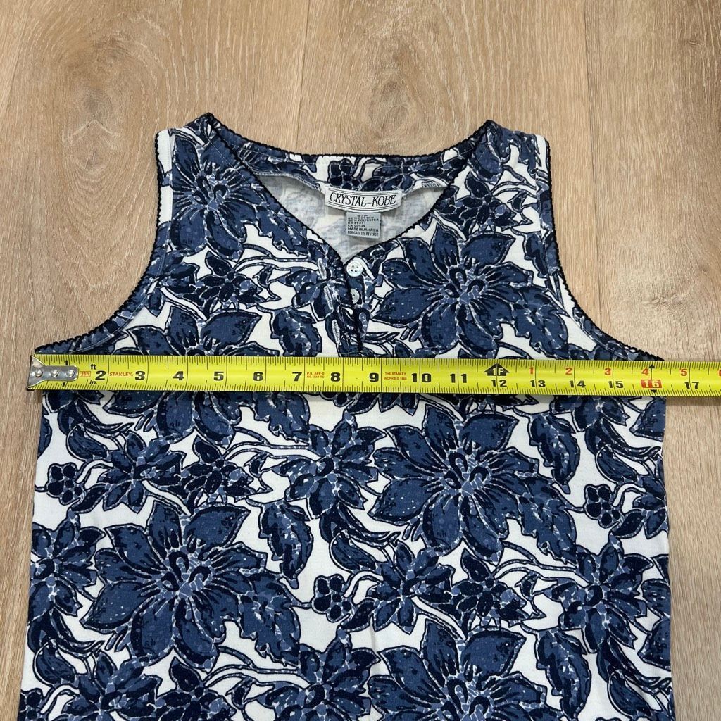 Vintage Crystal-Kobe, Blue & White Floral Vine Print Vintage Tank, W Size S / US 4 / IT 40 - 5 Thumbnail
