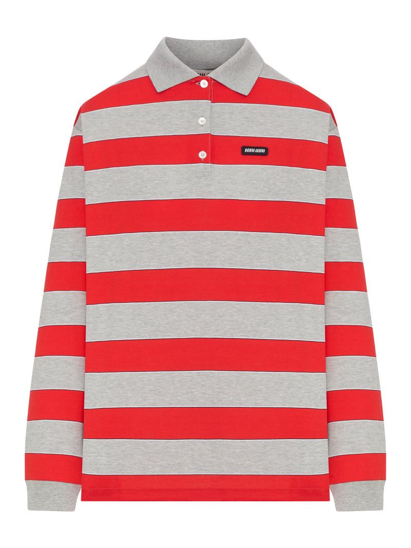 Miu Miu STRIPED COTTON JERSEY POLO SHIRT WITH LOGO PATCH Size S / US 4 / IT 40 - 1 Thumbnail