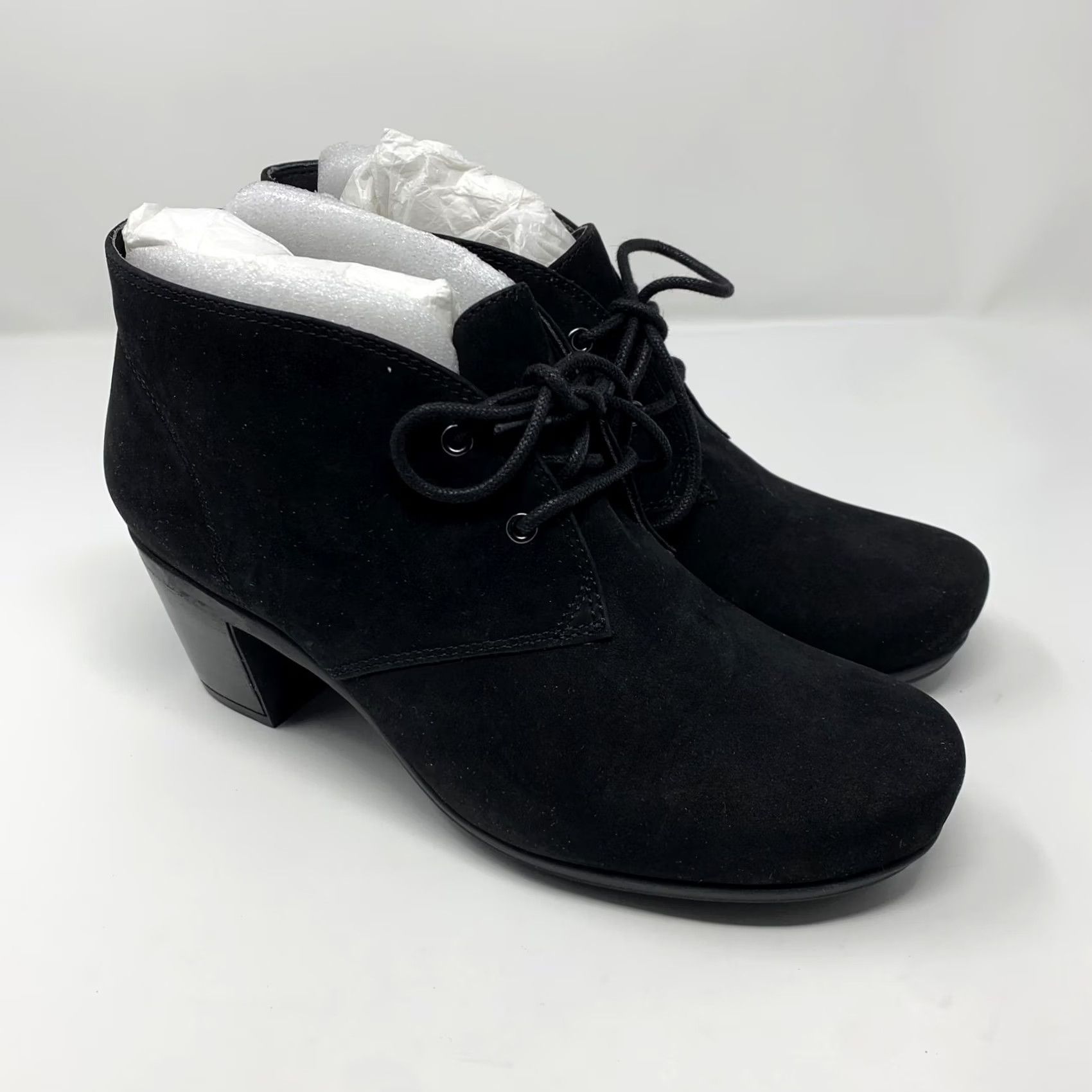 Vintage Abeo Boots Womens Size 7 Black Suede Ankle Booties Comfort Lace Up Block Heel Size US 7 / IT 37 - 2 Thumbnail