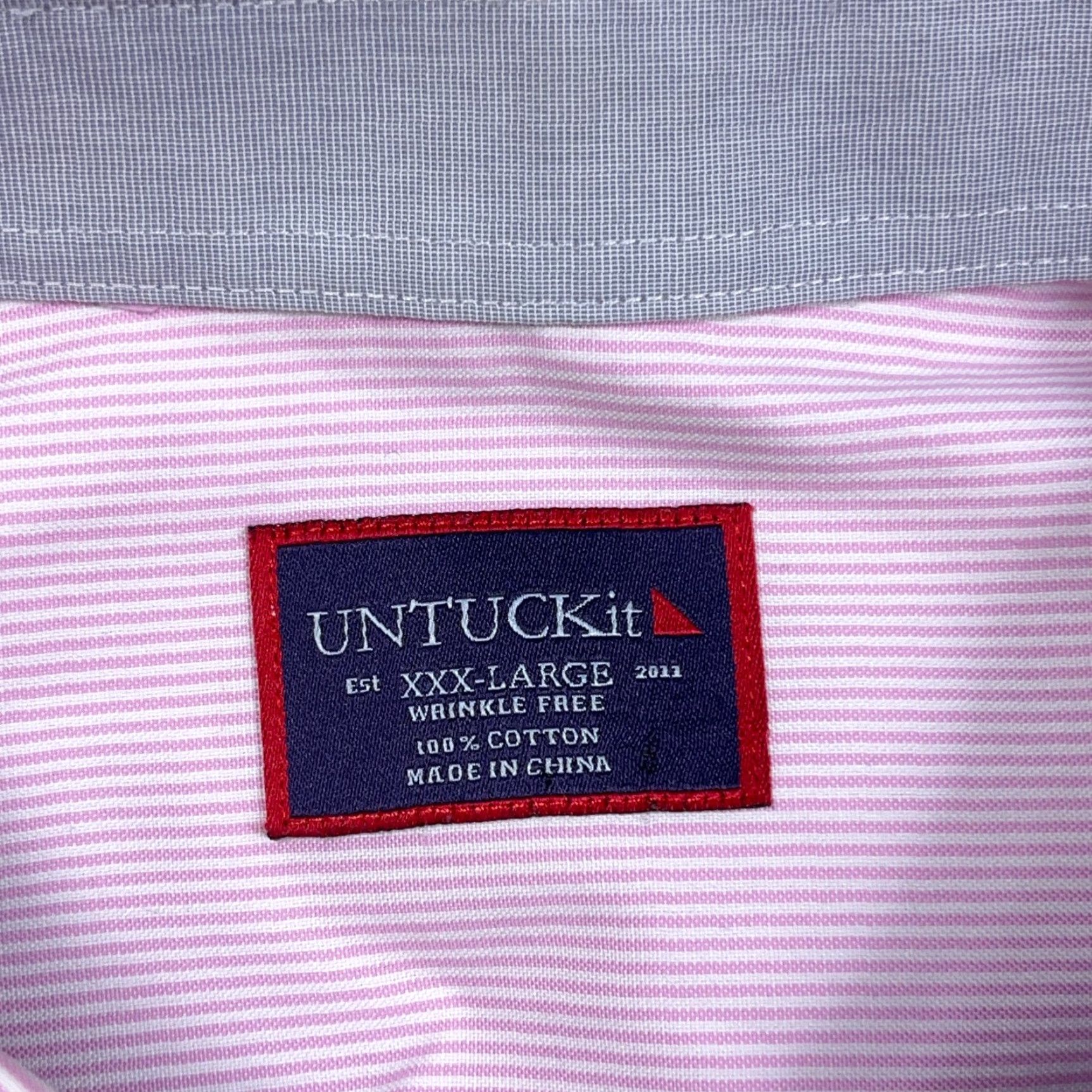 UNTUCKit UNTUCKit Shirt Men 3XL Pink Striped Button Up Dress Casual Poplin Flip Cuff Size US XXL / EU 58 / 5 - 3 Thumbnail