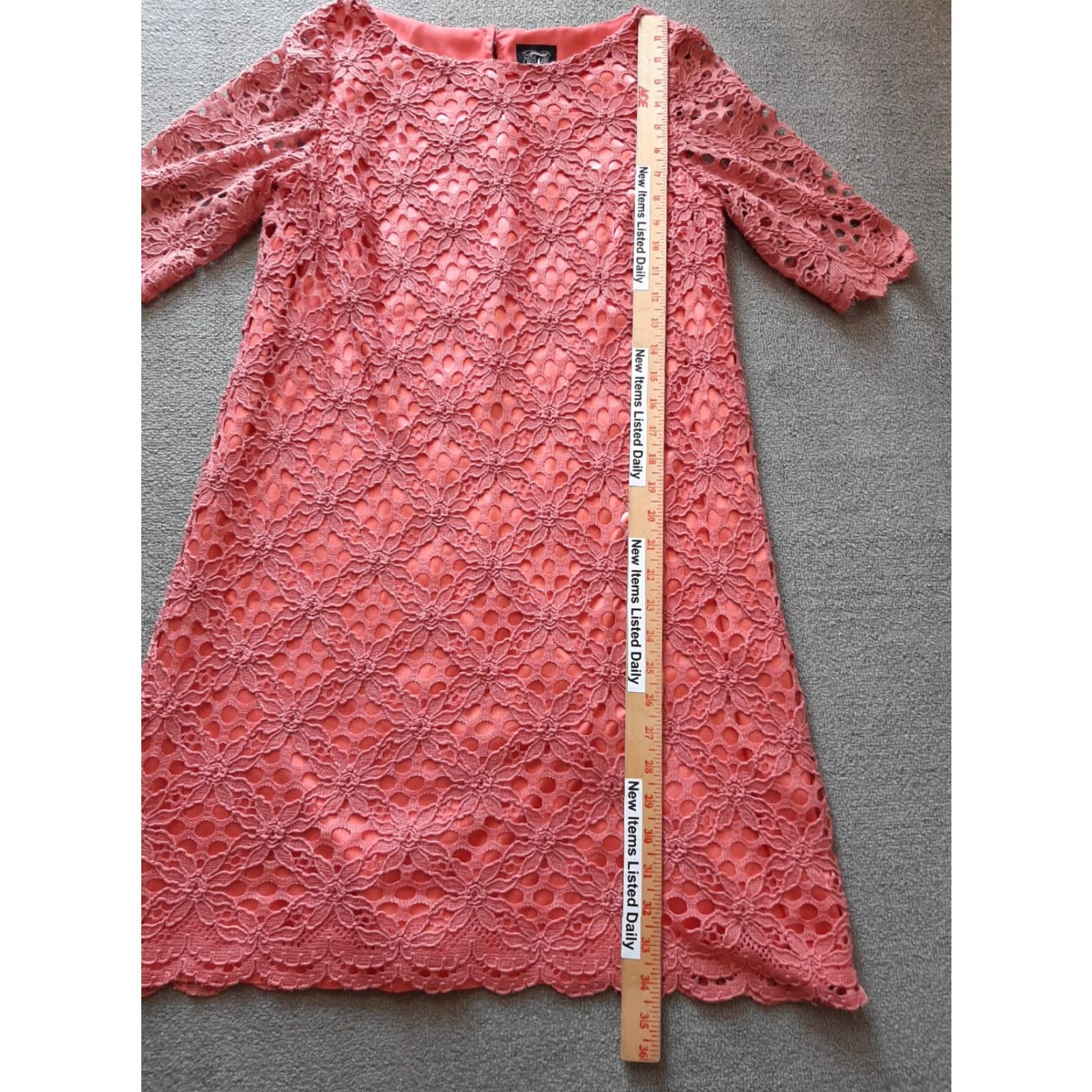 Pinko Jax Dress Womens Size 10 Short Sleeve Pink Knee Length Lined Lace Size 32" / US 10 / IT 46 - 3 Thumbnail