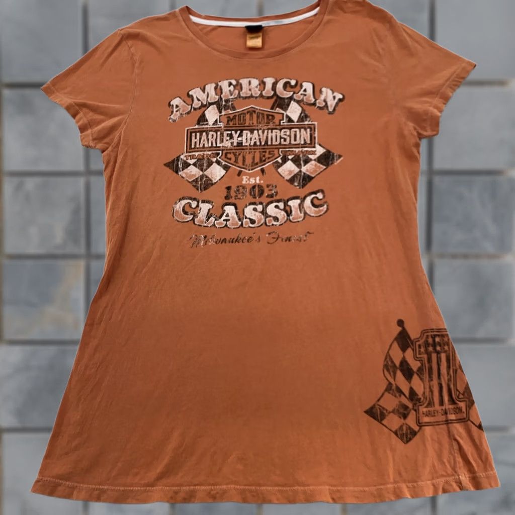 Harley Davidson Harley-Davidson Shirt S/M Women Orange T-Shirt Short Sleeve Scoop Neck Motorcycle Biker Classic Patriotic 100% Cotton Size S / US 4 / IT 40 - 1 Thumbnail