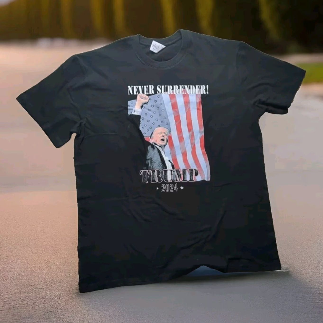 Vintage Mens 2024 Shirt Donald Trump Patriotic Never Surrender Black Large Cotton T-Shirt Size US L / EU 52-54 / 3 - 3 Thumbnail