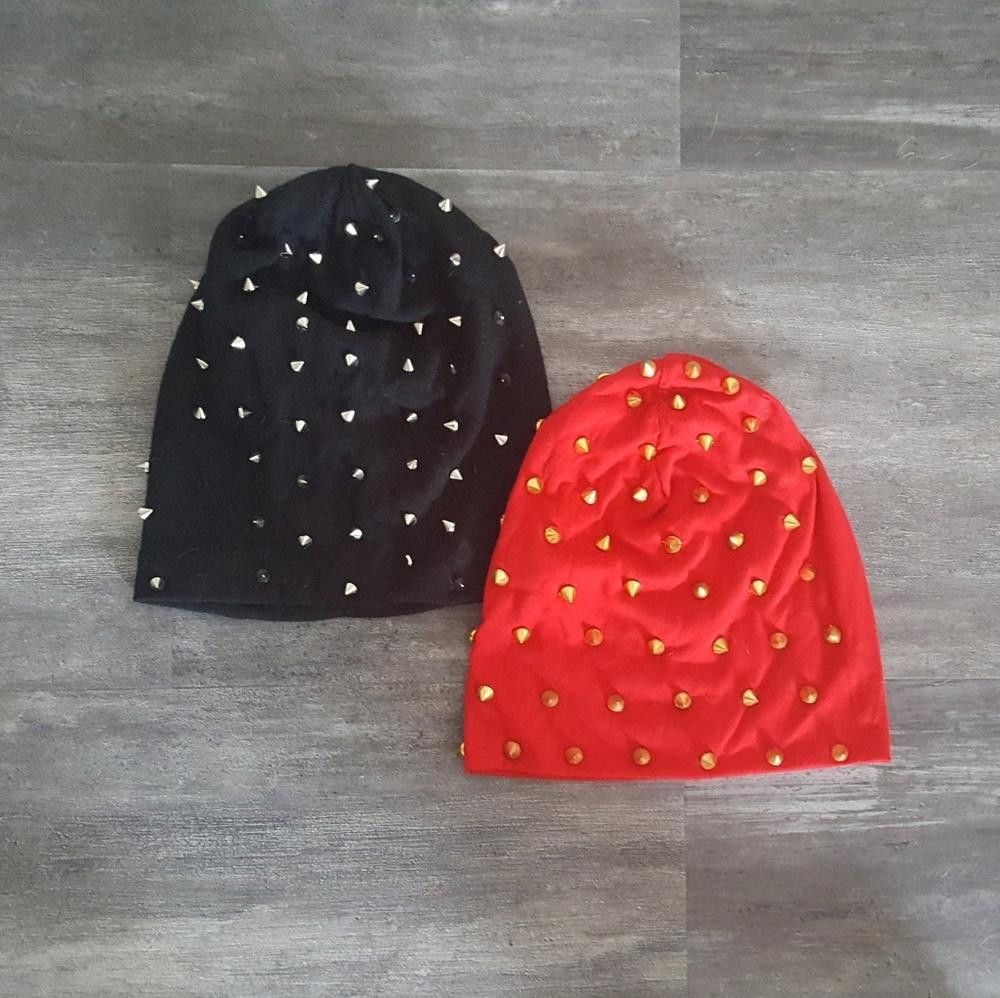 Designer Black Red Stud Detailed Beanie Bundle Size ONE SIZE - 1 Preview