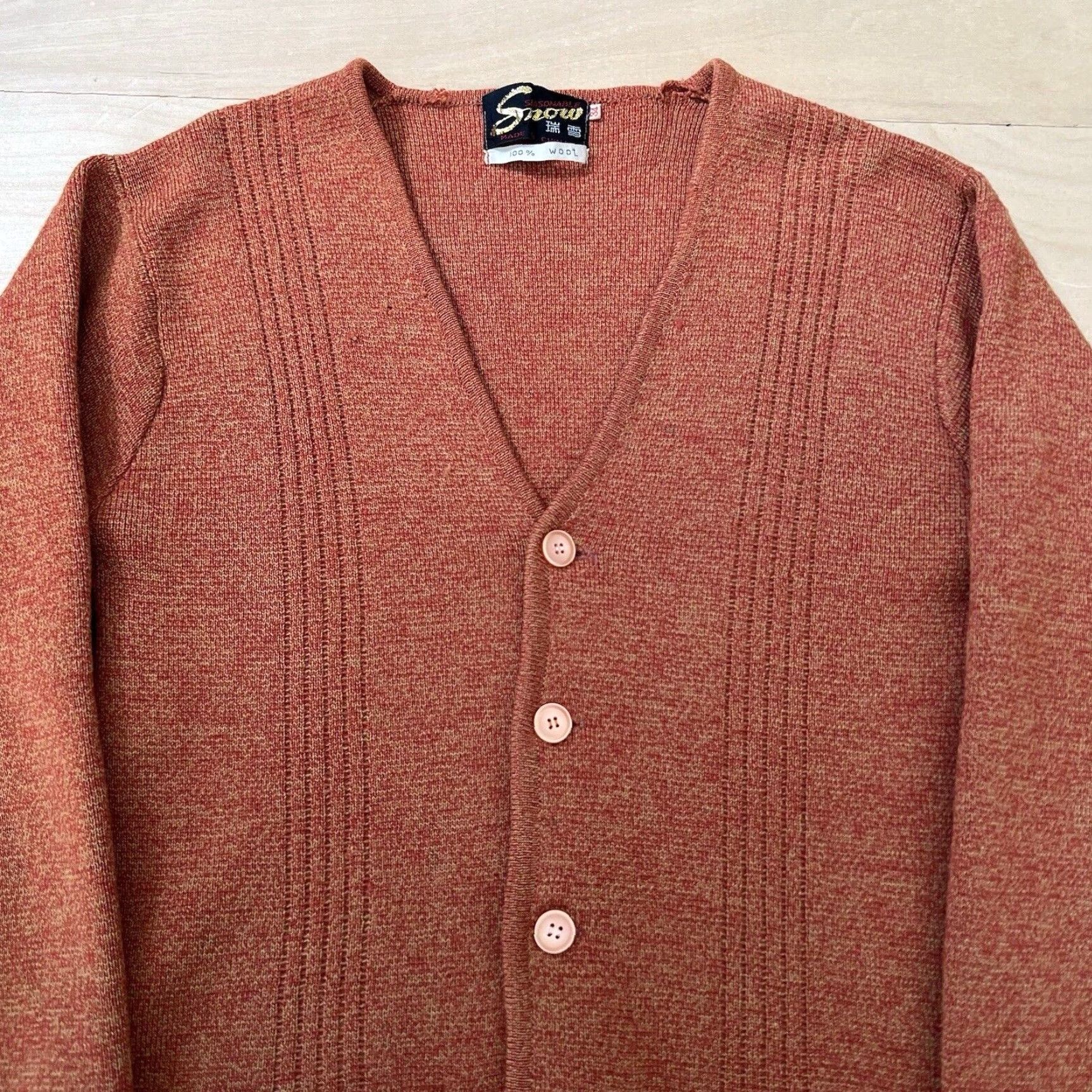 Vintage VINTAGE Snow Cardigan Orange Wool Sweater 60s Winter Outerwear Women S Slim Cardigan 80s Thomas & Friends Angel Pattern Buttons Size S / US 4 / IT 40 - 3 Thumbnail