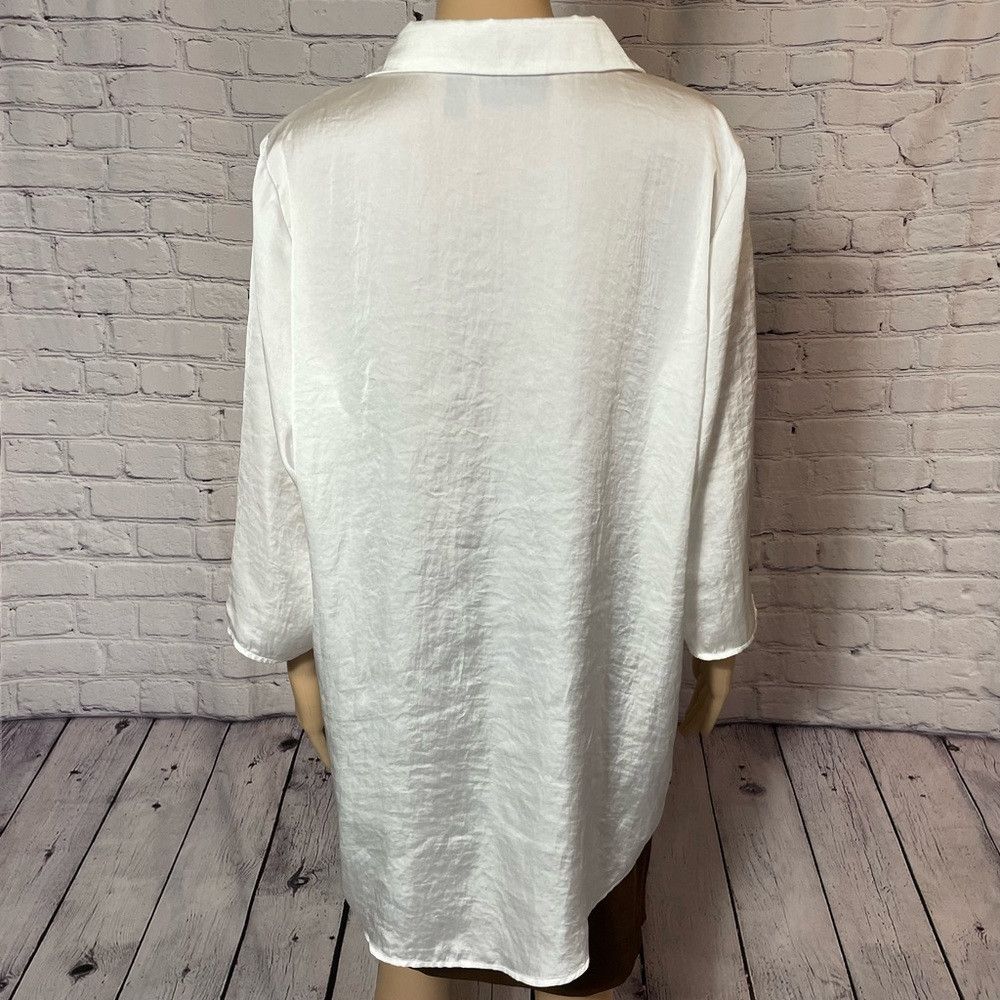 Other Attitudes by Renee Washed Poly Silk Collared Shirt Size 16 Size XXL / US 16-18 / IT 52-54 - 4 Thumbnail