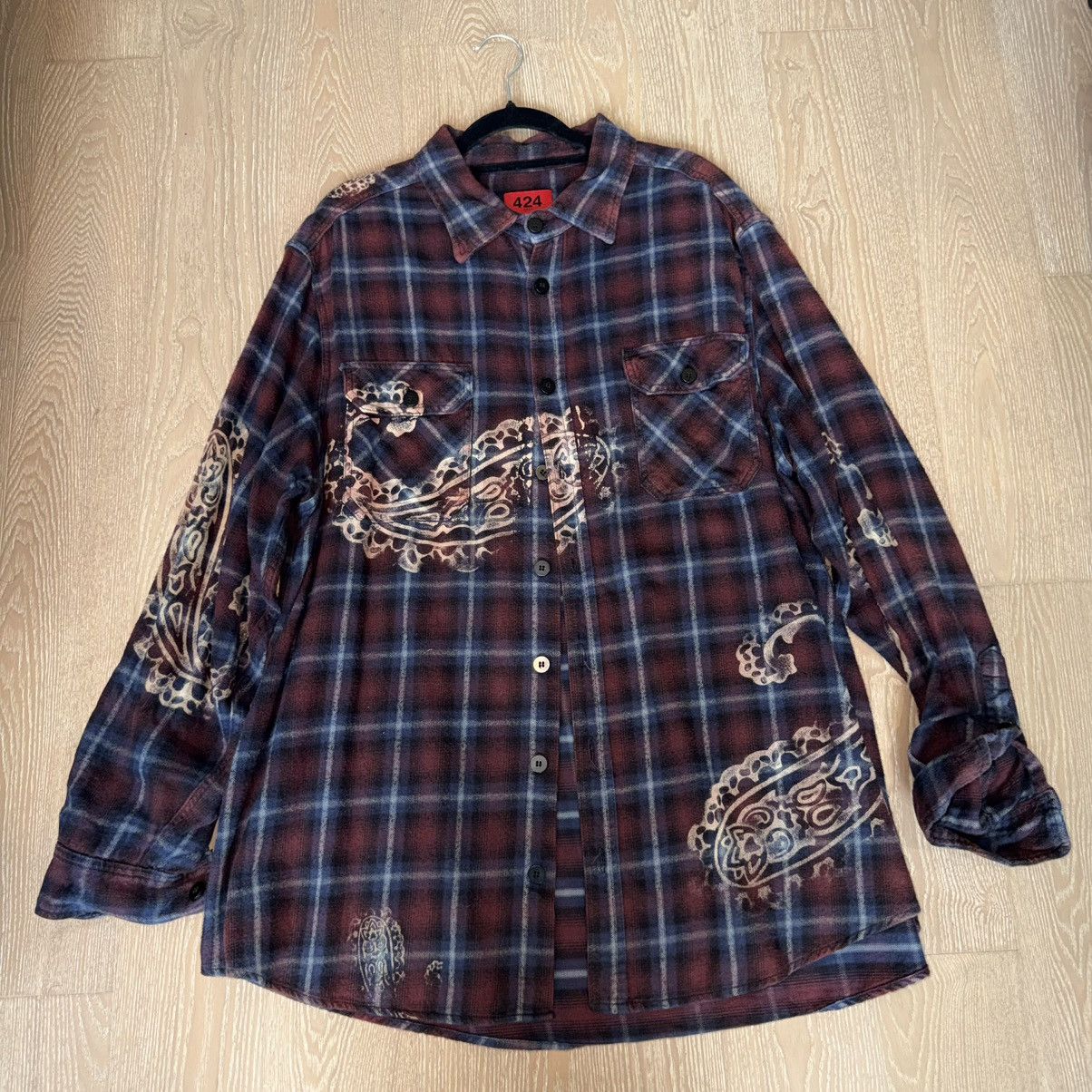 424 424 17SS Made in LA Paisley Plaid Gangster Shirt mojos1450 Size US M / EU 48-50 / 2 - 1 Thumbnail