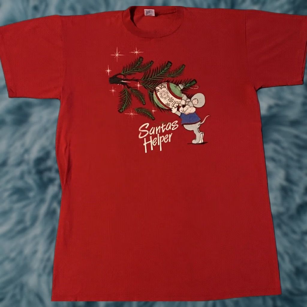 Vintage VINTAGE Santas Helper Sleeping shirt USA Unisex Adults One Size Red Mickey Mouse 90s 80s Cartoon Christmas Tree Pattern Distressed Funny Shirt Size US M / EU 48-50 / 2 - 1 Thumbnail