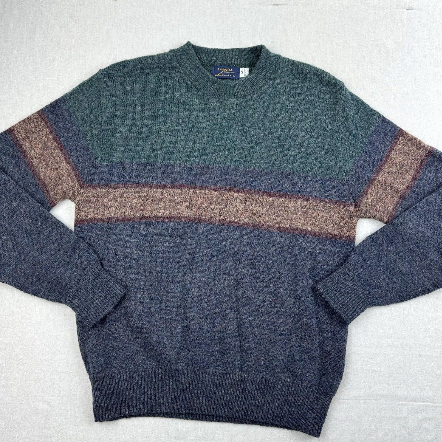 Camel VINTAGE Camelot Sweater Men's Medium Casual Knit Wool Blend 80s Blue Striped Pullover Size US M / EU 48-50 / 2 - 2 Thumbnail