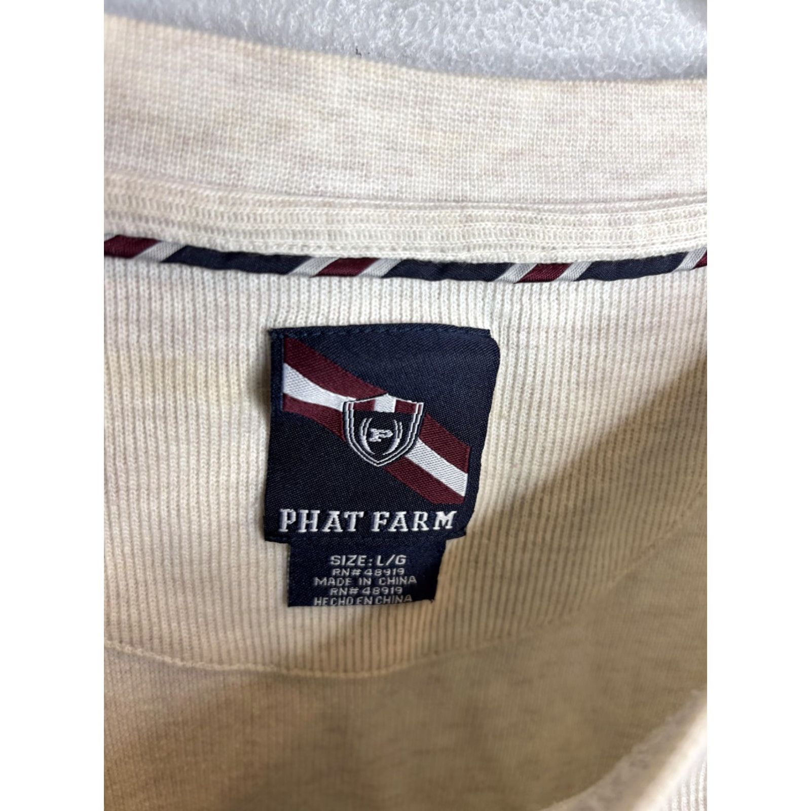 Phat Farm Phat Farm Shirt Mens L Cream Waffle Knit Thermal Long Sleeve Embroidered Crew Neck Graphic Print Modern Streetwear Hip Hop Mens Size US L / EU 52-54 / 3 - 4 Thumbnail