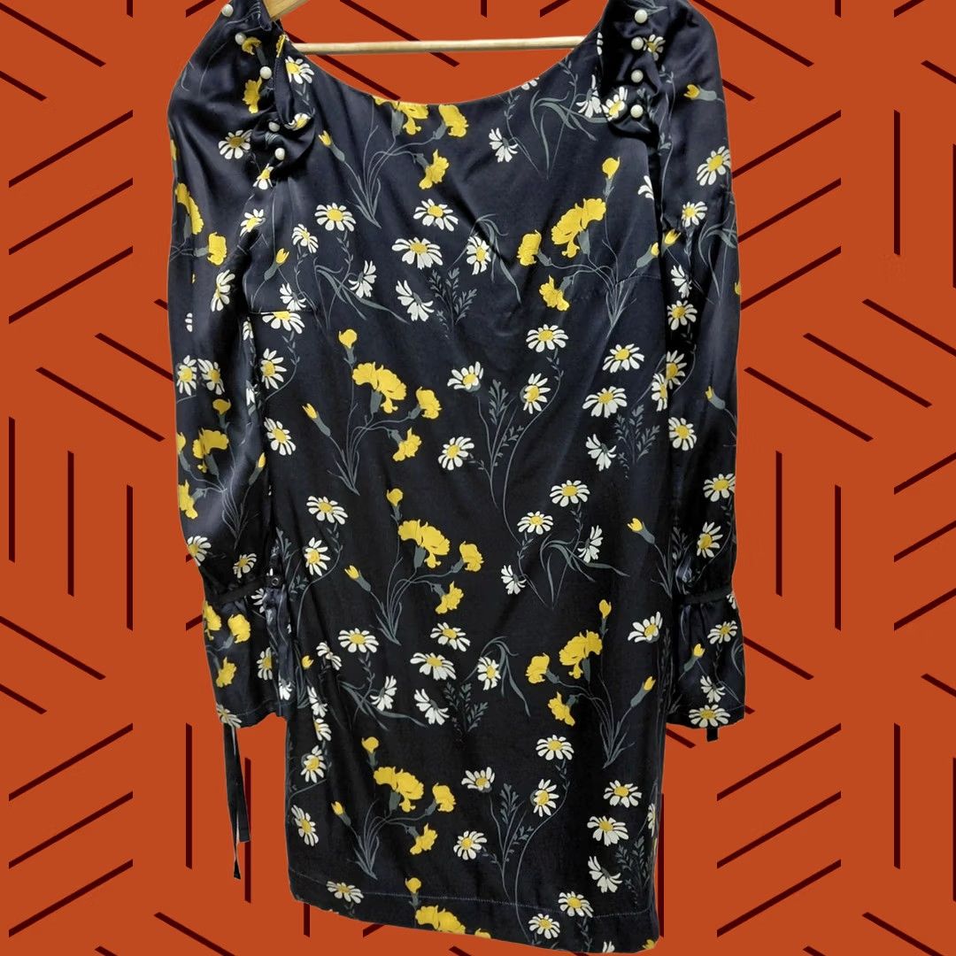MOTHER Mother of Pearl Silk Dress Black Boat Neck Knee Length Long Sleeve Size M Women’s A-Line Sheath Floral 100% Silk Button Dry Clean Only Girls? Size M / US 6-8 / IT 42-44 - 1 Thumbnail