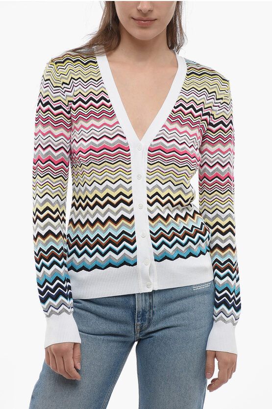image of Missoni Iconic Patterned Cotton Blend Cardigan, Women's (Size Medium)
