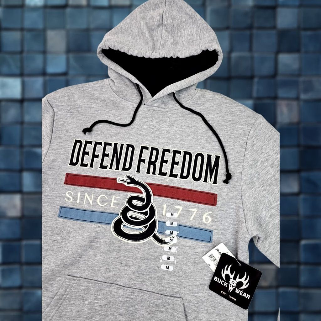 Vintage Buck Wear Hoodie Defend Freedom Since 1776 Men M Hooded Pullover Embroidered USA Graphic Print Gray NWT Size US M / EU 48-50 / 2 - 1 Thumbnail
