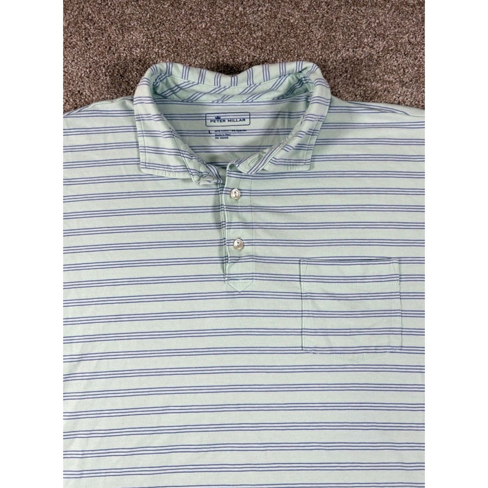 Peter Millar Peter Millar Polo Shirt Striped Blue White Golf Performance Stretch • Mens Large Size US L / EU 52-54 / 3 - 3 Thumbnail