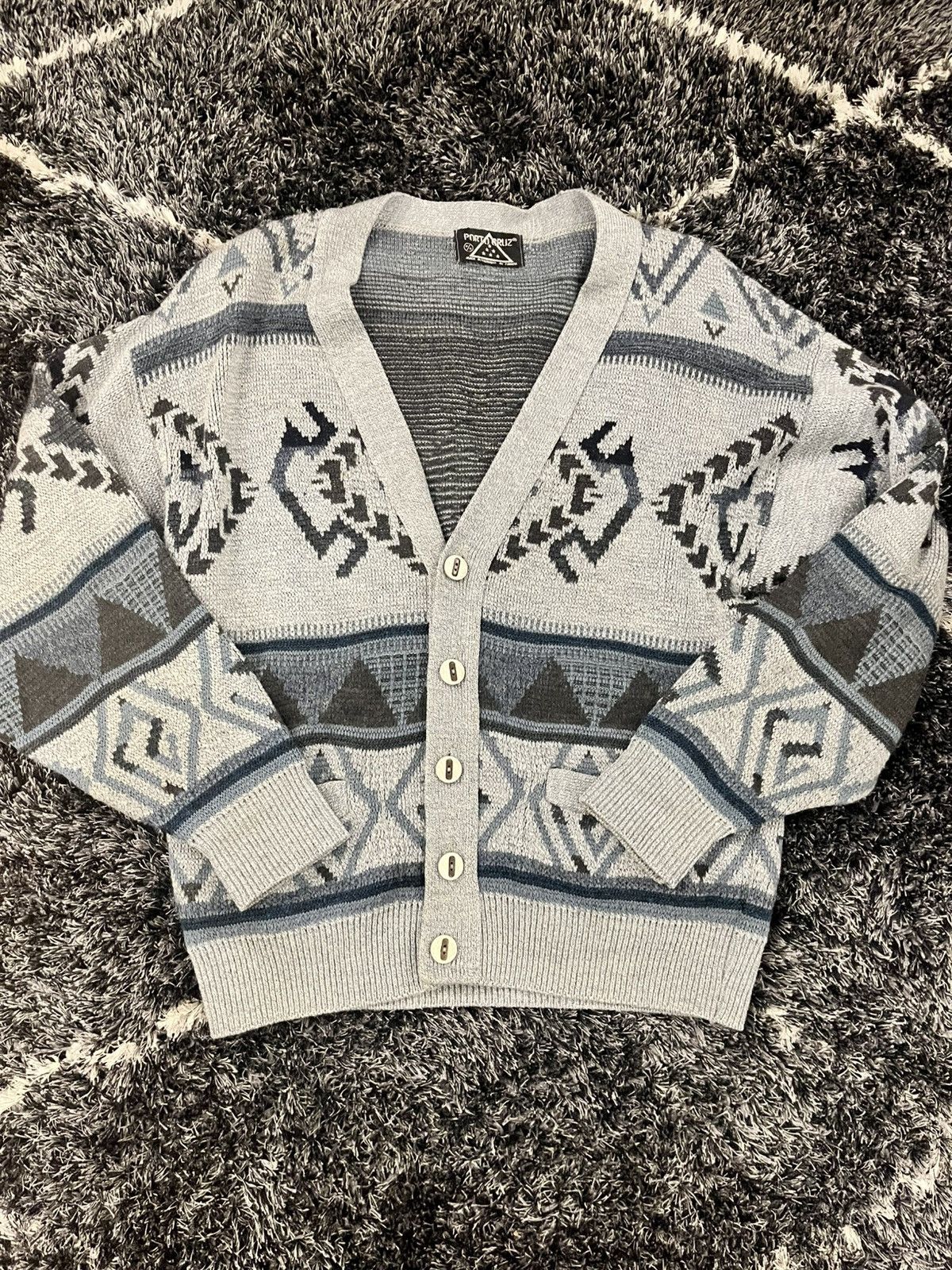 Vintage VINTAGE GREY PATERN CARDIGAN Size US L / EU 52-54 / 3 - 1 Thumbnail