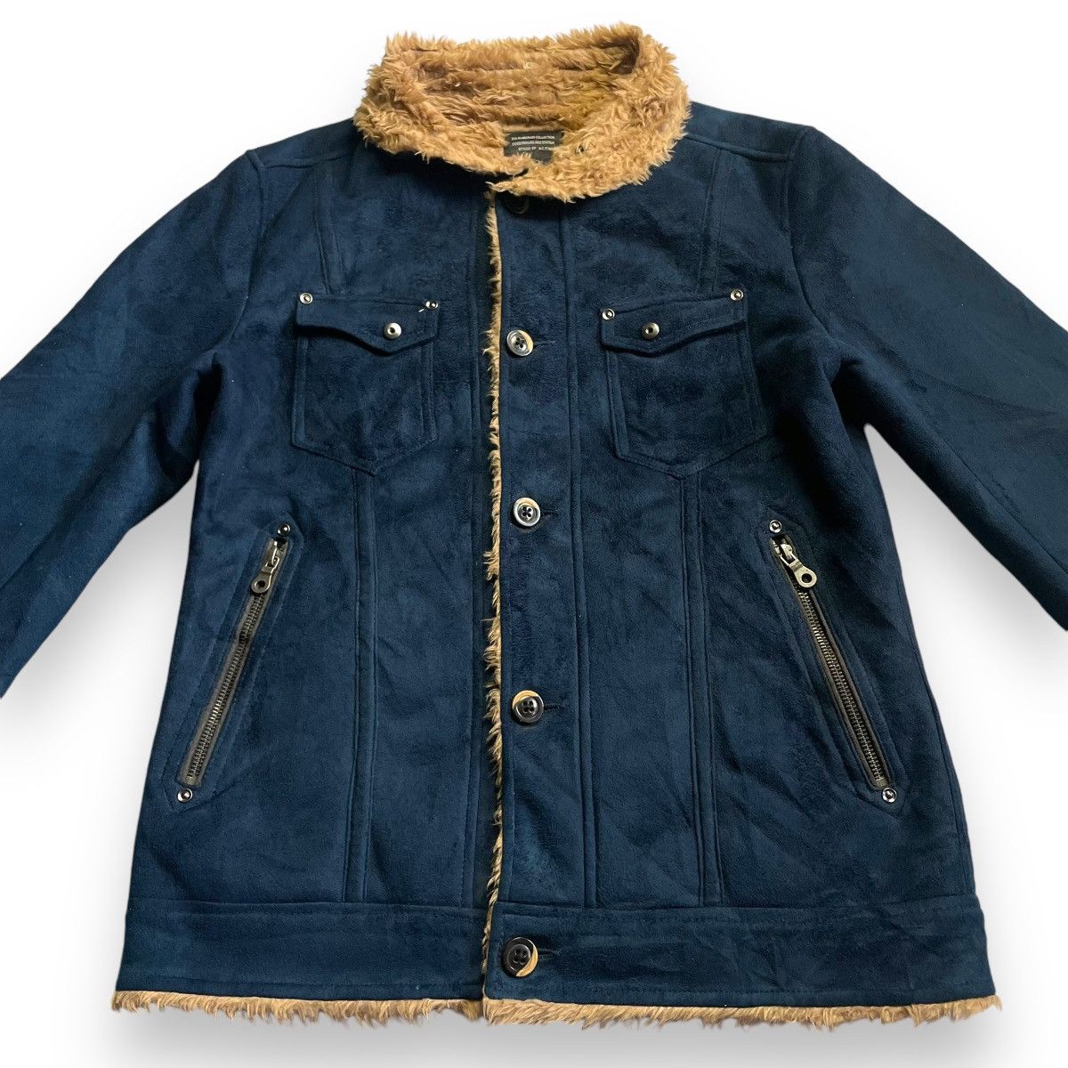 If Six Was Nine × Le Grande Bleu (L.G.B.) × Nicole Club 🇯🇵 NICOLE CLUB FOR MEN SUEDE FAUX FUR BUTTON UP JACKET Size US M / EU 48-50 / 2 - 4 Thumbnail