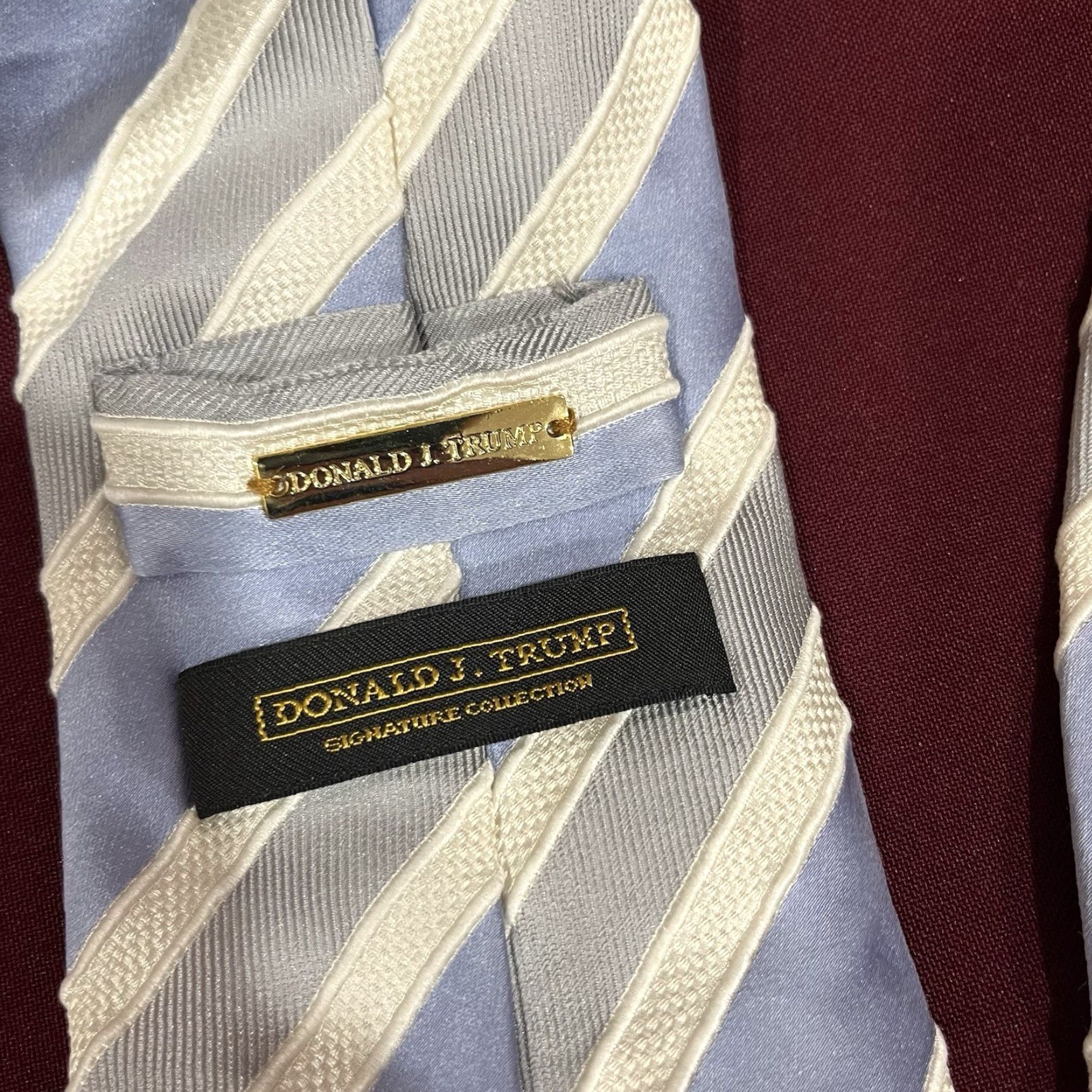 Vintage DONALD J TRUMP Tie Necktie Blue Silver Striped 100% Silk Signature Collection Designer Men Tie 59 in. Blue Silver Striped Size ONE SIZE - 3 Thumbnail