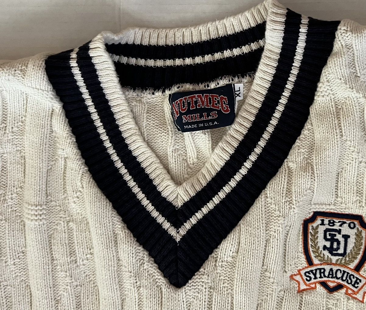Nutmeg Vintage Nutmeg Mills Syracuse University Sweater White Knit Size US XL / EU 56 / 4 - 2 Thumbnail