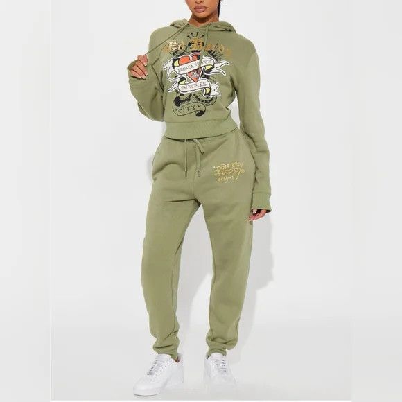 Ed Hardy Broken Hearts Sage Sweatsuit Coord Set Lounge Retro Y2K Size ONE SIZE - 1 Thumbnail