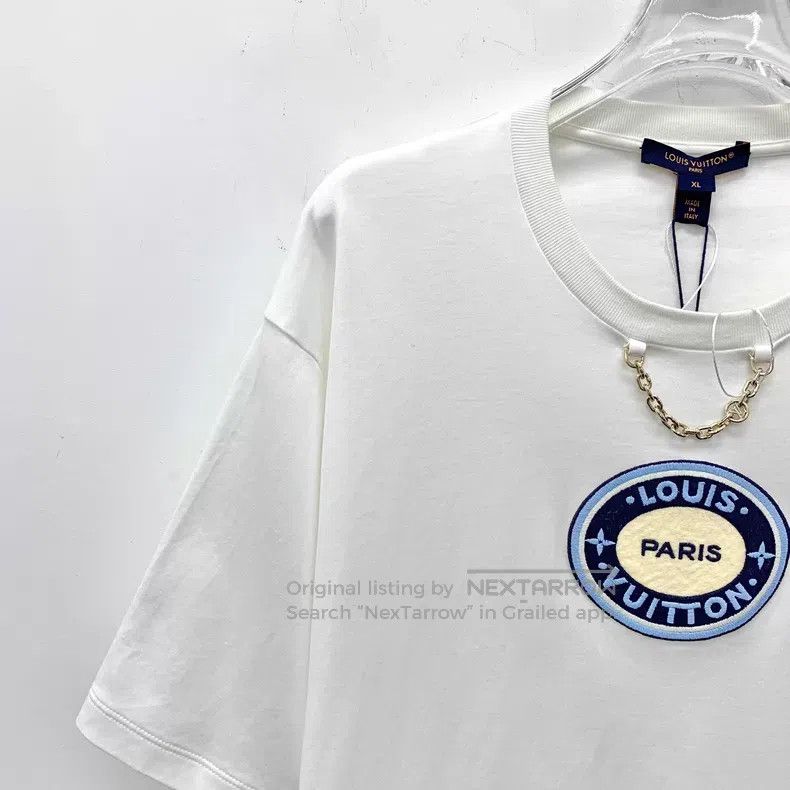 Louis Vuitton Louis Vuitton 24 White Logo Embroidered Cotton Irregular H Size XL / US 12-14 / IT 48-50 - 3 Thumbnail