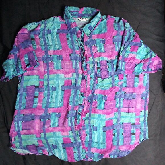 Vintage Vintage JMJ Abstract Geometric Silk Button Shirt Size US XXL / EU 58 / 5 - 2 Thumbnail