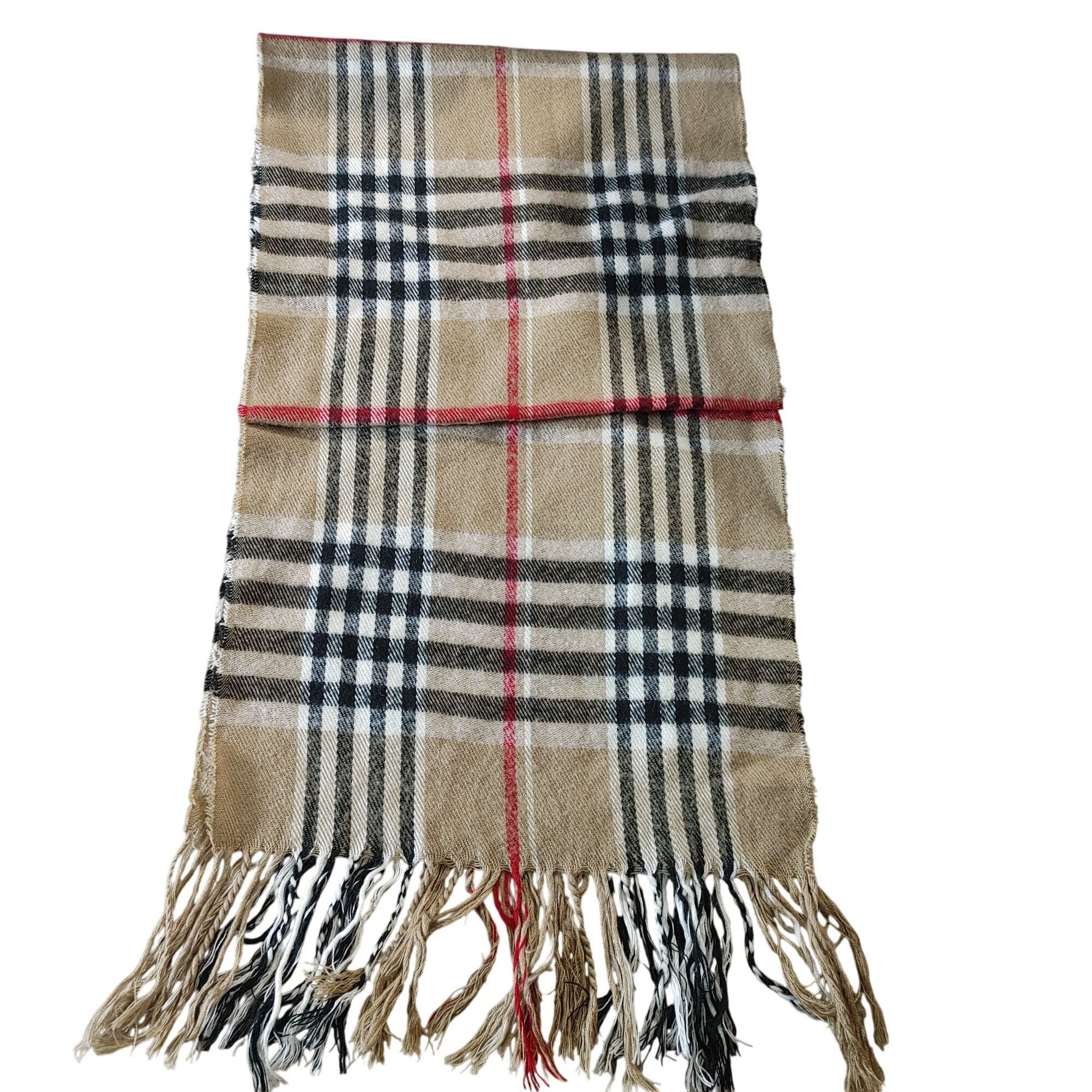 Other Nova Check Beige Plaid Scarf Wrap Blend Fringe 60 by 12 Clas Size ONE SIZE - 1 Thumbnail