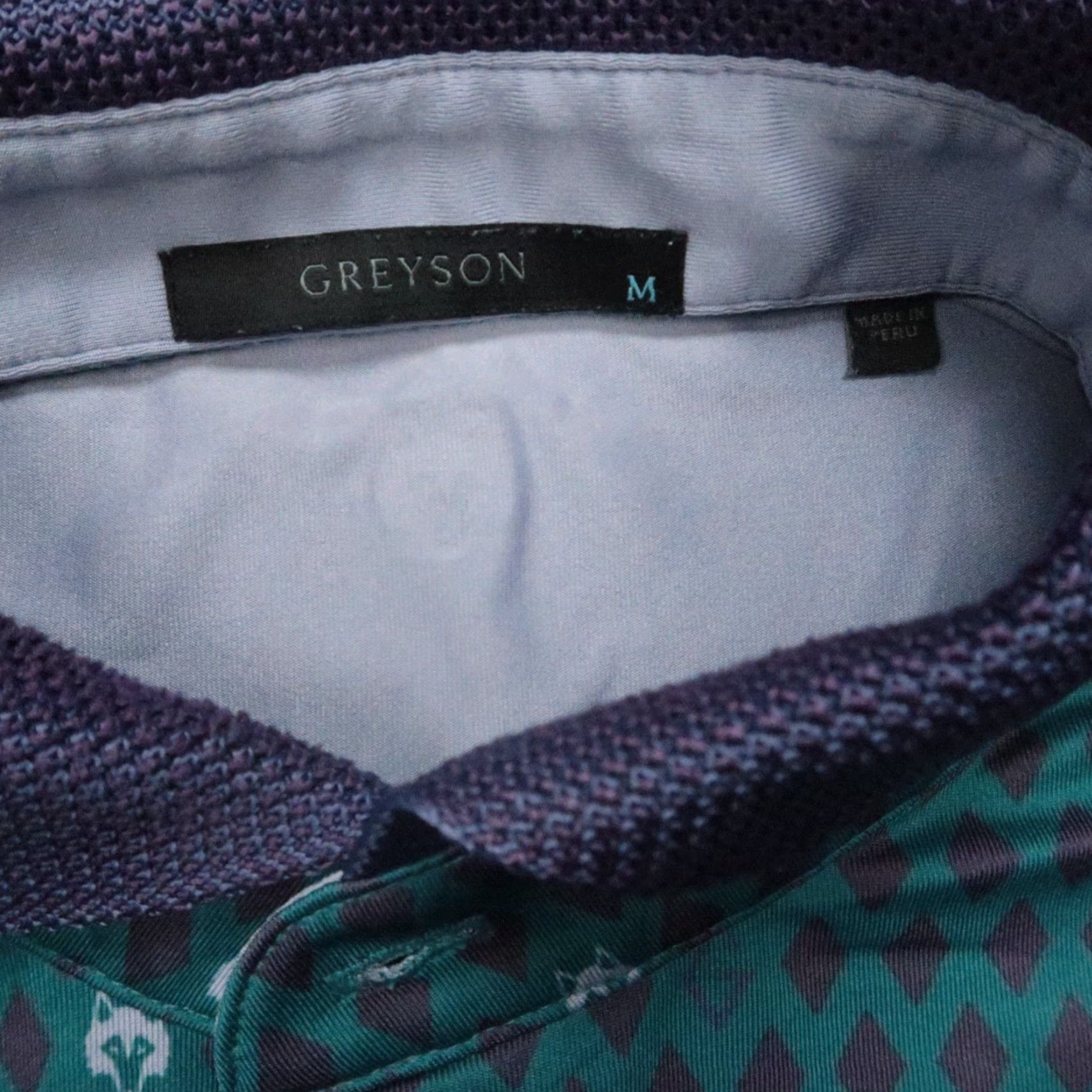 Vintage Greyson Performance Polo Shirt Mens Medium Blue Geometric Golf Activewear Size US M / EU 48-50 / 2 - 3 Thumbnail