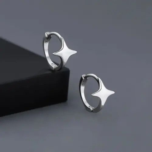 Jewelry Silver Color Star Hoops Earrings Size ONE SIZE - 3 Thumbnail