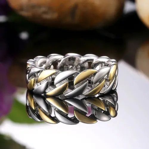 VIBE Gold Silver Color Cuban Chain Ring (size 7-12 ) Size ONE SIZE - 2 Thumbnail