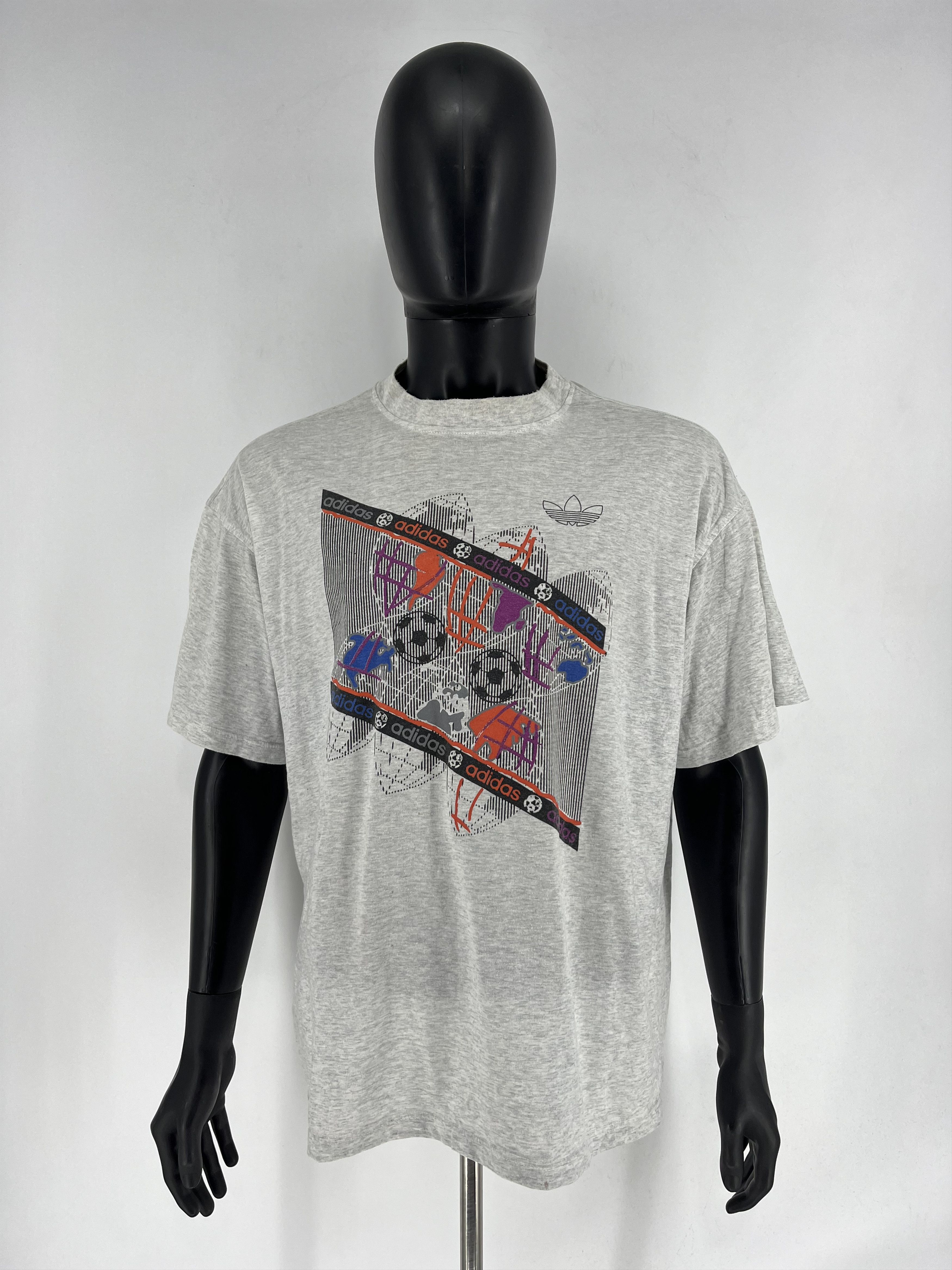 Adidas × Vintage Adidas Grau Grafik T-Shirt Silver Tag Banner Tag 80s Size US XL / EU 56 / 4 - 2 Thumbnail