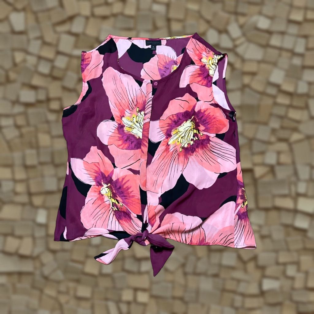 Worthington Worthington Shirt Womens Size L Sleeveless Button Up Purple Pink Geometric Pattern Round Neck Casual Modern Size L / US 10 / IT 46 - 1 Thumbnail