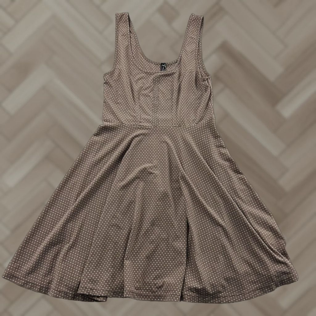 VINTAGE Free People Polka Dot Sleeveless Short Summer Dress Womens XS Brown  Tan