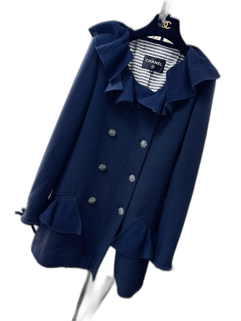 Chanel Chanel Blue Ruffled Coat Dress 20S Collection Size S / US 4 / IT 40 - 1 Thumbnail