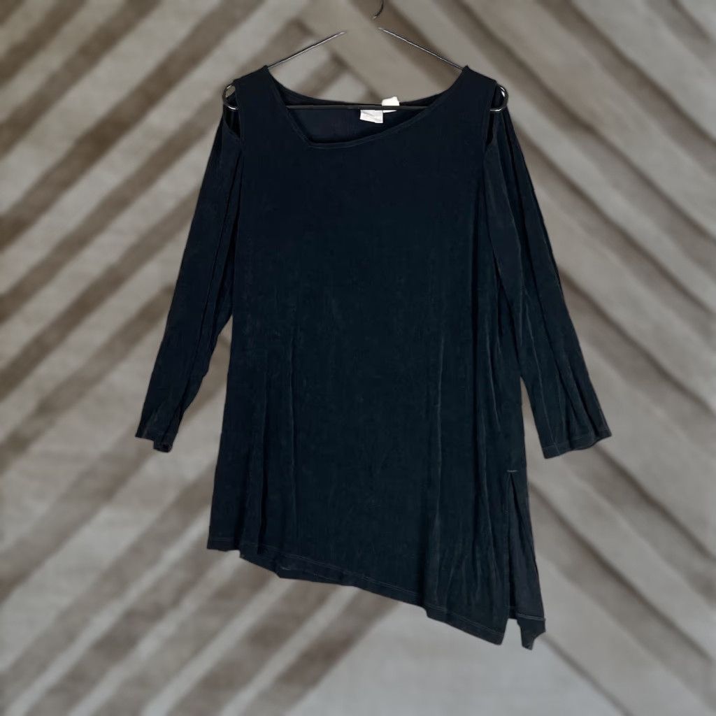 Vintage Chicos Travelers Women Blouse Black Shoulder Cut Outs Asymmetrical Tunic L Size L / US 10 / IT 46 - 1 Thumbnail