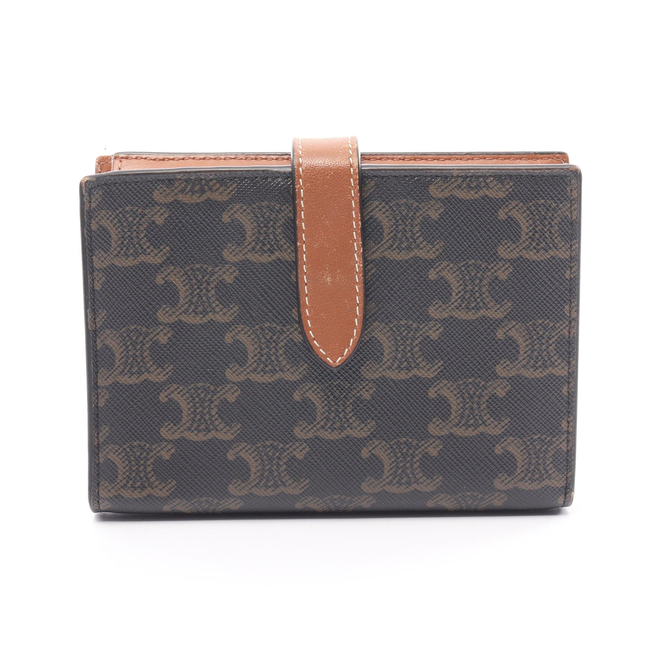 image of Celine Medium Strap Wallet Triomphe Bi-Fold Wallet Pvc Leather Dark Brown Brown, Women's