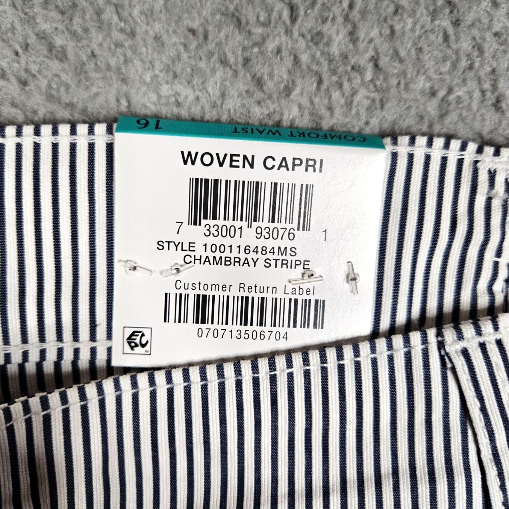 Vintage Karen Scott Women Capri Pants Striped Blue White Chambray 16 Regular Size NEW Size 38" / US 16 / IT 52 - 4 Thumbnail